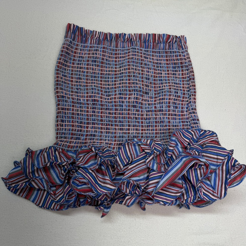PETERSYN Striped Smocked Ruffle Mini Skirt XS